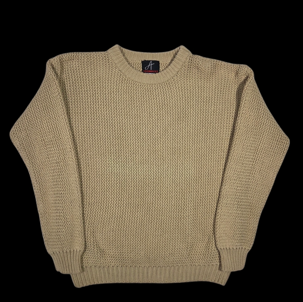 Anthonys Tan Pullover Sweater Knit Heavyweight Cotton Crewneck Old Money Large